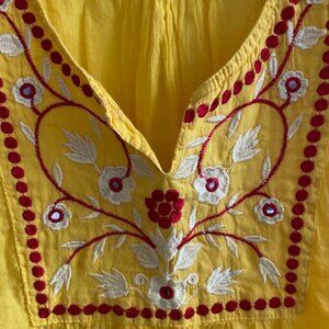 Bright Yellow Cotton Blouse with Mirrors by S.R. Fashion